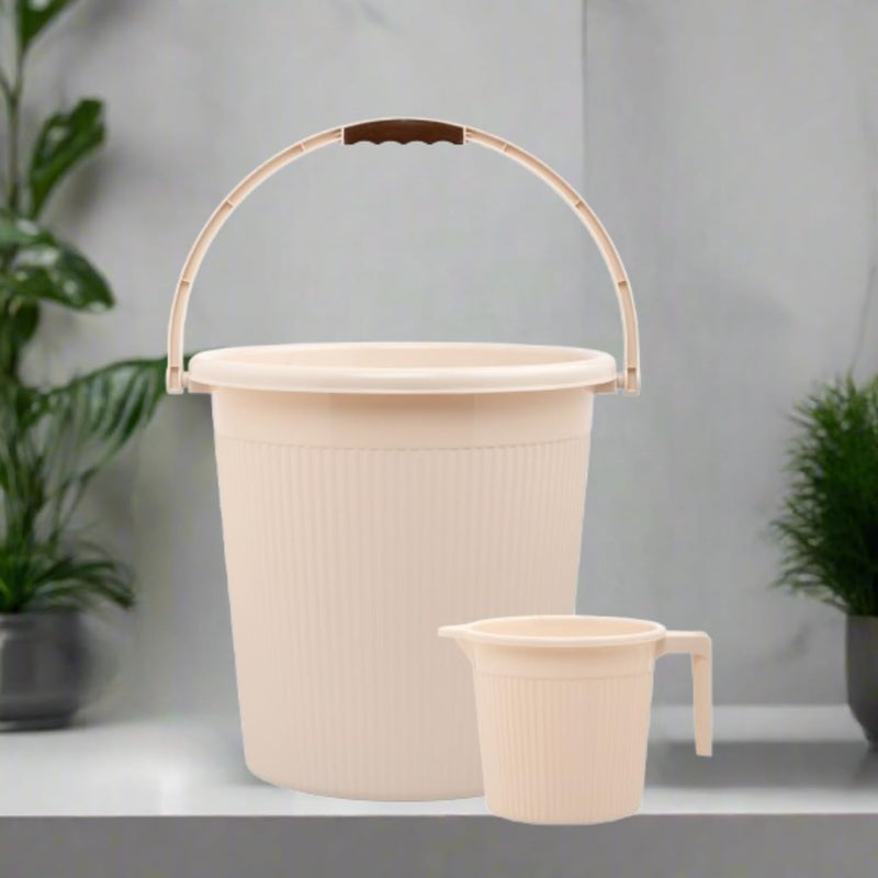 Regalo Combo of 3 pcs Bathroom Accessories Set Plastic Bathroom Set with Plastic Bucket, Small Mug and Medium Stool for Home, Kitchen & Bathroom (Beige, 25ltr-Large) - Image 2
