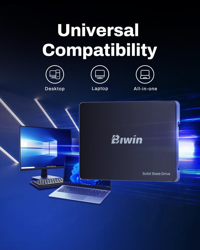Biwin M100 256GB SSD 2.5" SATA III High Speed 550MB/s Internal SSD Heavy Duty Low Power Consumption Shock Proof PS4 Compatible 3 Years Warranty - Image 2