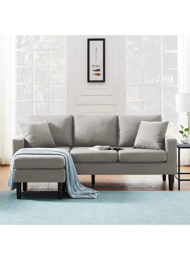 Homzmart Swedish Wood & Linen L-Shape Sofa  - Grey  - Image 1