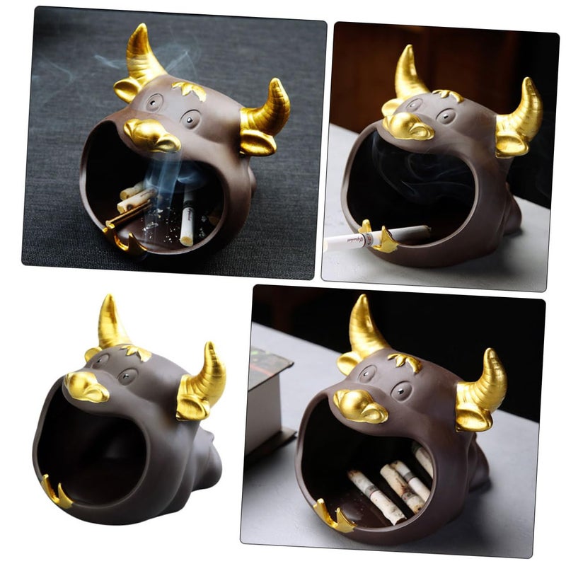 Ceramic Cartoon Cow Ashtray Smokeless Desktop Decoration Home Display Ash Container - Image 5