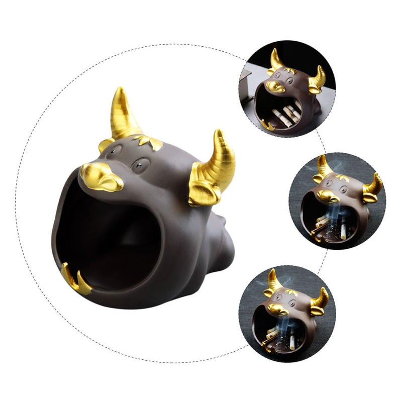 Ceramic Cartoon Cow Ashtray Smokeless Desktop Decoration Home Display Ash Container - Image 4