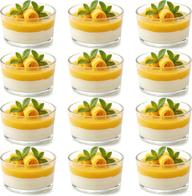 Lawei 12 Pack 3.5 Inch Glass Dessert Bowls, 6.7 OZ Small Pudding Custard Cups, Thick Clear Ramekins Mini Prep Bowl Container for Dips, Sauces, Desserts, Side Dishes, Pudding, Dishwasher Freezer Safe - Image 1