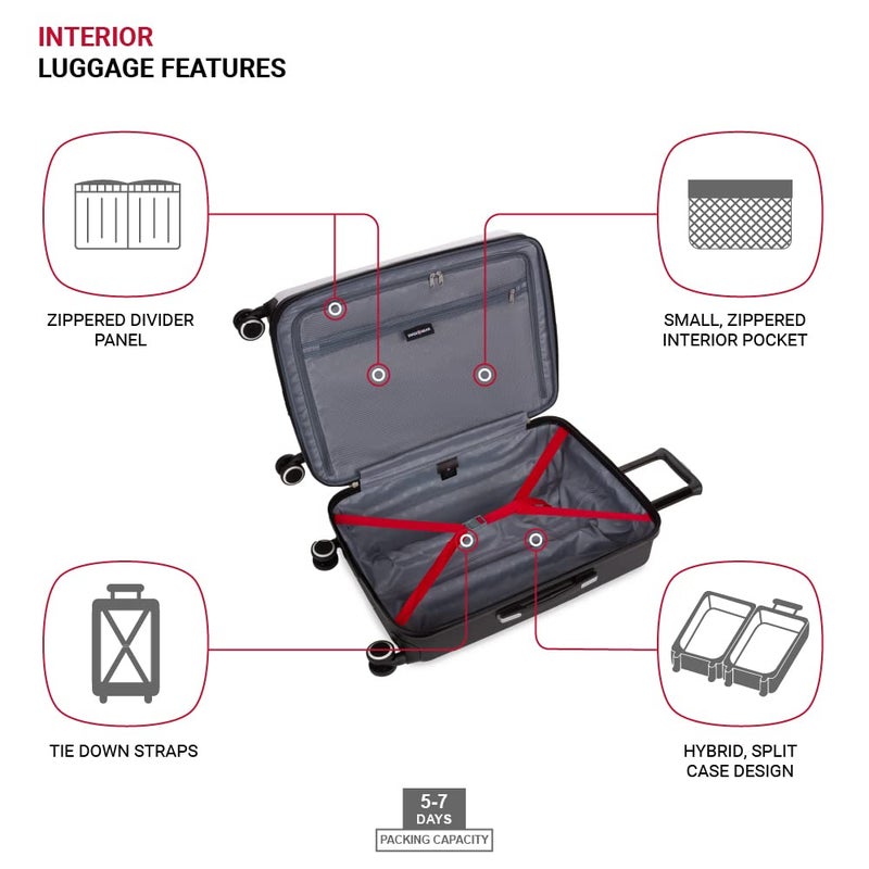 SWISSGEAR حقائب سفر سويس جير 8028 الصلبة القابلة للتوسيع، أسود/أبيض، كبيرة مقاس 28 إنش، مفحوصة - Image 4