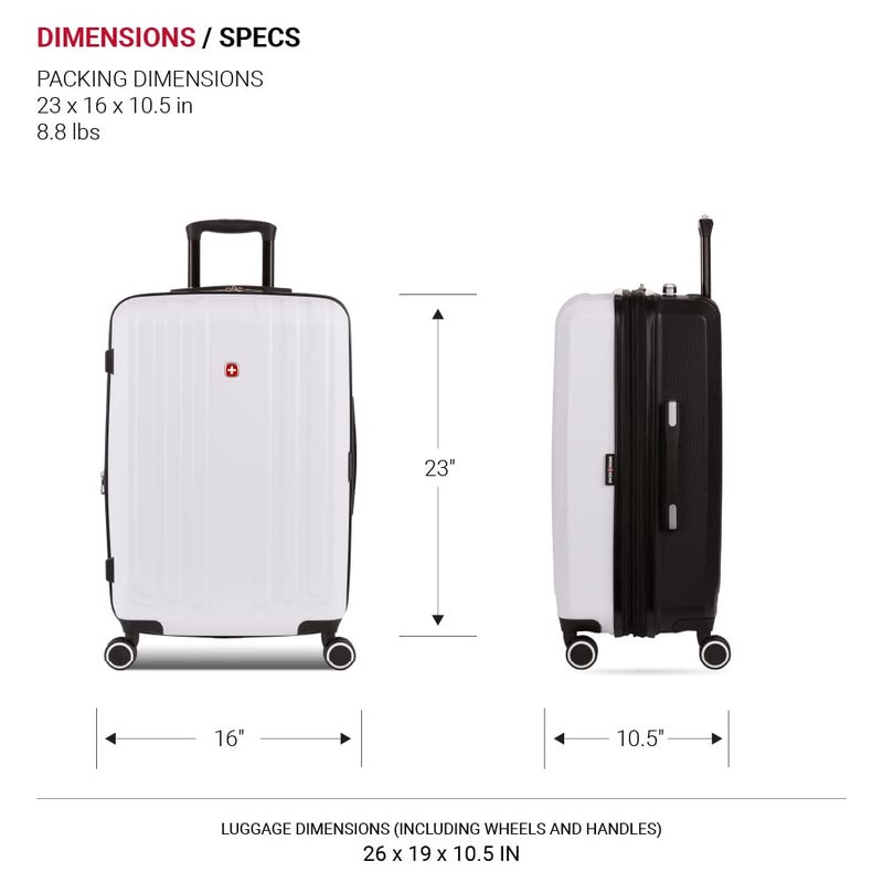 SWISSGEAR حقائب سفر سويس جير 8028 الصلبة القابلة للتوسيع، أسود/أبيض، كبيرة مقاس 28 إنش، مفحوصة - Image 5