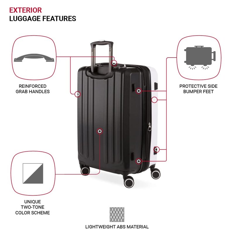 SWISSGEAR حقائب سفر سويس جير 8028 الصلبة القابلة للتوسيع، أسود/أبيض، كبيرة مقاس 28 إنش، مفحوصة - Image 3