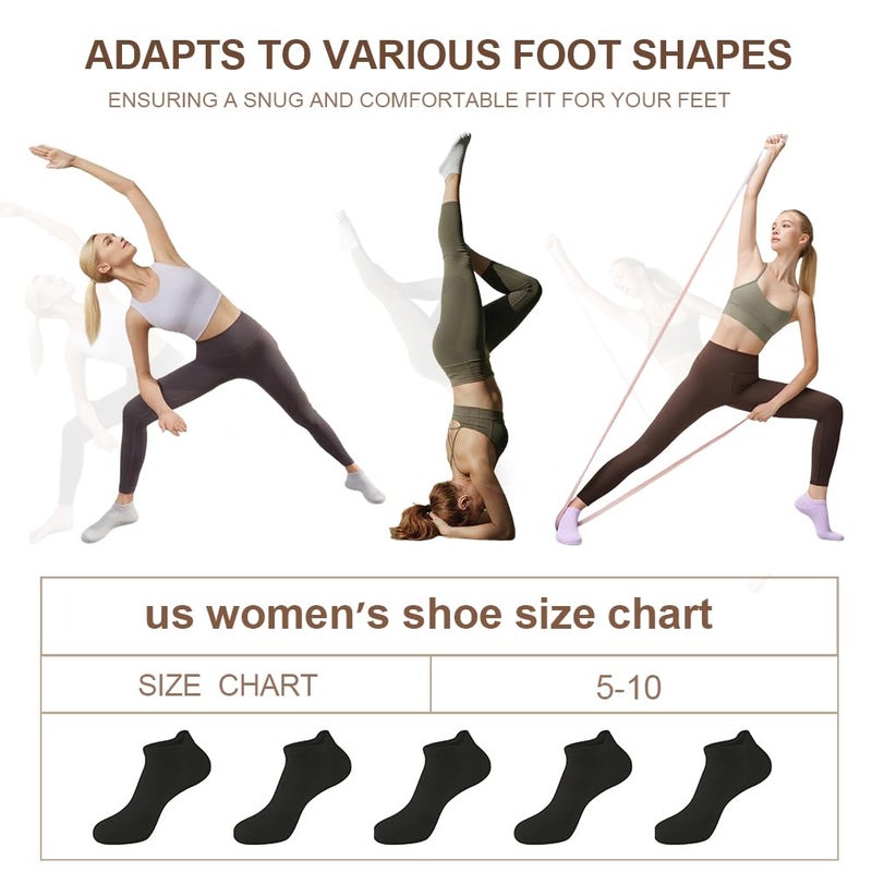 kepiibi 5 Pairs Black Pilates Grip Socks with Grips for Women, Non Slip Yoga Grippy Crew Socks for Barre Hospital Barefoot Workout Dance Ballet - Image 5