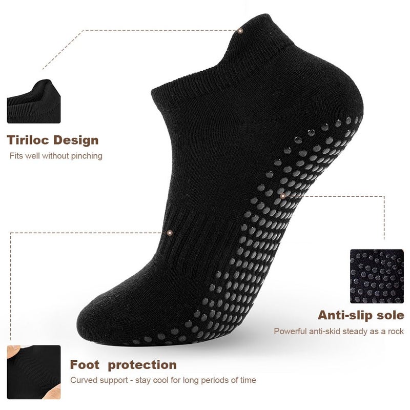kepiibi 5 Pairs Black Pilates Grip Socks with Grips for Women, Non Slip Yoga Grippy Crew Socks for Barre Hospital Barefoot Workout Dance Ballet - Image 4