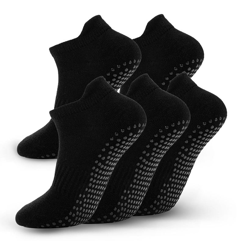 kepiibi 5 Pairs Black Pilates Grip Socks with Grips for Women, Non Slip Yoga Grippy Crew Socks for Barre Hospital Barefoot Workout Dance Ballet - Image 1