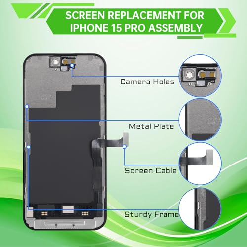 DGSCSMY Screen Replacement for iPhone 15 Pro 6.1" LCD Display Digitizer 3D Touch Waterproof Adhesive Sticker Magnetic Screw Mat Full Assembly Repair Fix Tools Kit A3102 A2848 A3101 A3104 - Image 3