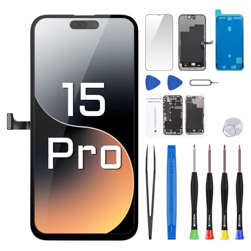 DGSCSMY Screen Replacement for iPhone 15 Pro 6.1" LCD Display Digitizer 3D Touch Waterproof Adhesive Sticker Magnetic Screw Mat Full Assembly Repair Fix Tools Kit A3102 A2848 A3101 A3104 - Image 1