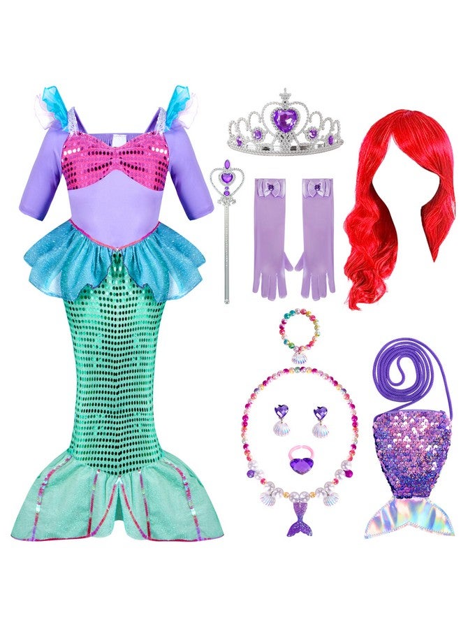 Spooktacular Creations Spooktacular Creations Halloween Little Mermaid Costume for Girls, Sequin Mermaid Dress Set, Light Purple Princess Dress for Toddler Dress-Up, Cosplay Party (Small, 5-7 yrs)  - Image 1