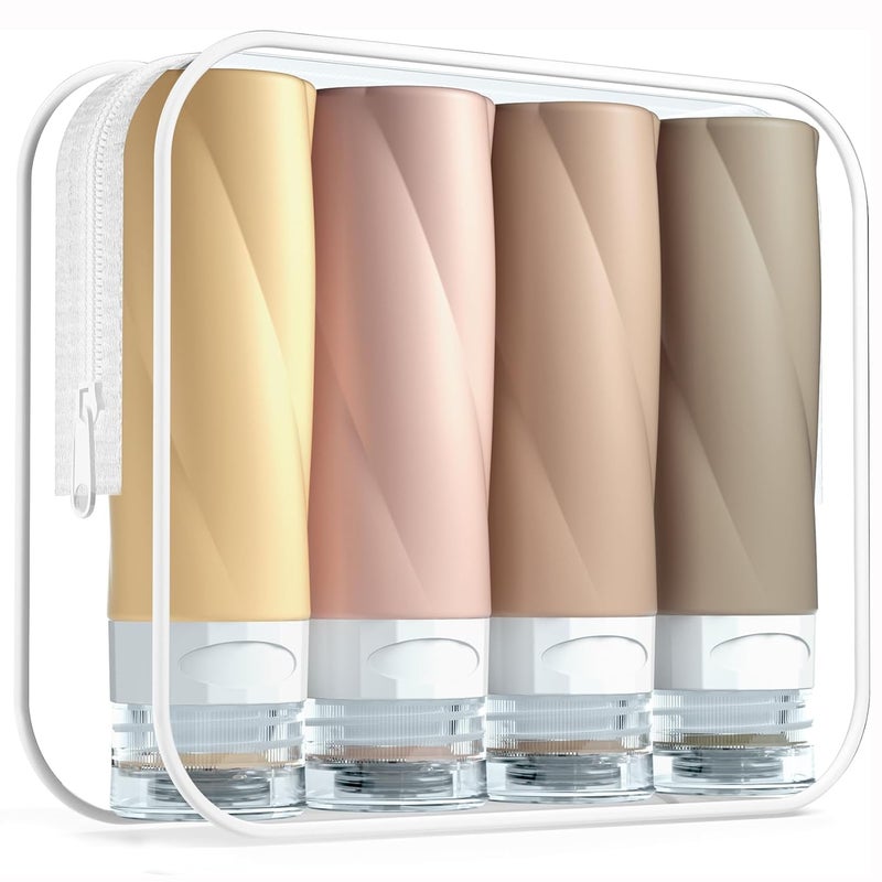 Gemice Travel Bottles for Toiletries 3oz Tsa Approved Travel Size Containers BPA Free Leak Proof Travel Tubes Refillable Liquid Travel Accessories with Clear Toiletry Bag 4 Pack