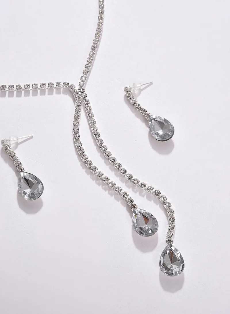 SOHI White Stones-Studded Artificial Jewellery Set