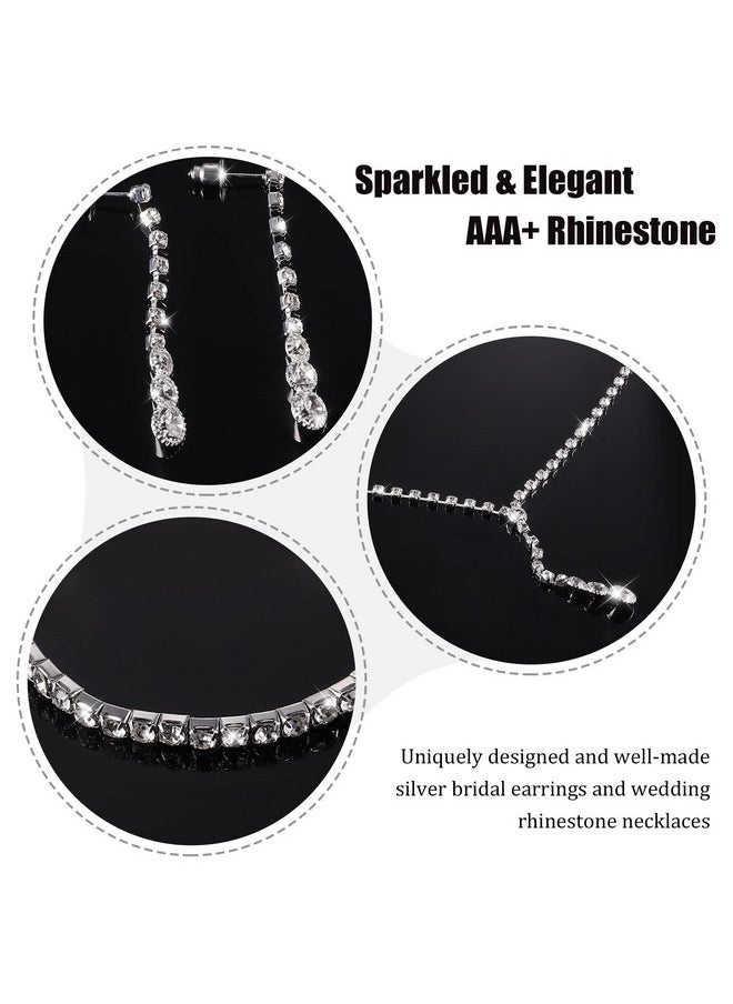 Thunaraz Sparkled Jewelry Set For Women Silver Rhinestone Necklace Teardrop Dangle Earrings Bracelet For Bride Bridesmaid Crystal Bridal Prom Costume Jewelry Accessories For Wedding Party  - Image 5