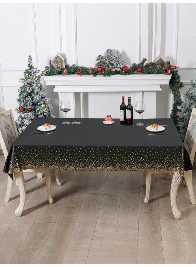 SenRan 3-piece set of black and gold plastic tablecloths, rectangular disposable dot shaped party tablecloths, suitable for birthday, graduation, restaurant, and wedding decoration tablecloths. - Image 2