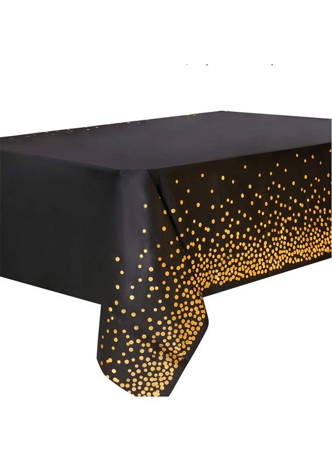 SenRan 3-piece set of black and gold plastic tablecloths, rectangular disposable dot shaped party tablecloths, suitable for birthday, graduation, restaurant, and wedding decoration tablecloths. - Image 1