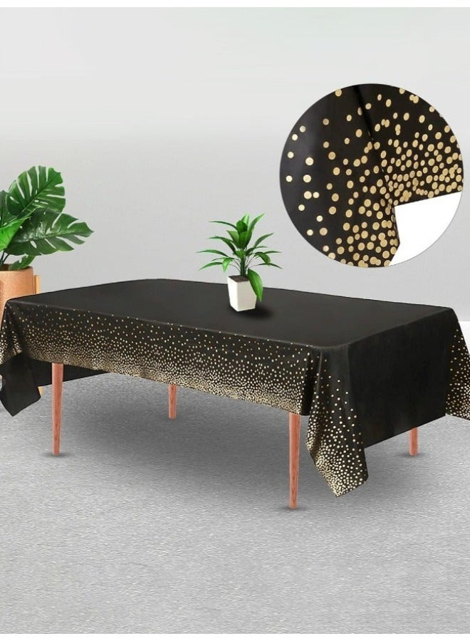 SenRan 3-piece set of black and gold plastic tablecloths, rectangular disposable dot shaped party tablecloths, suitable for birthday, graduation, restaurant, and wedding decoration tablecloths. - Image 3