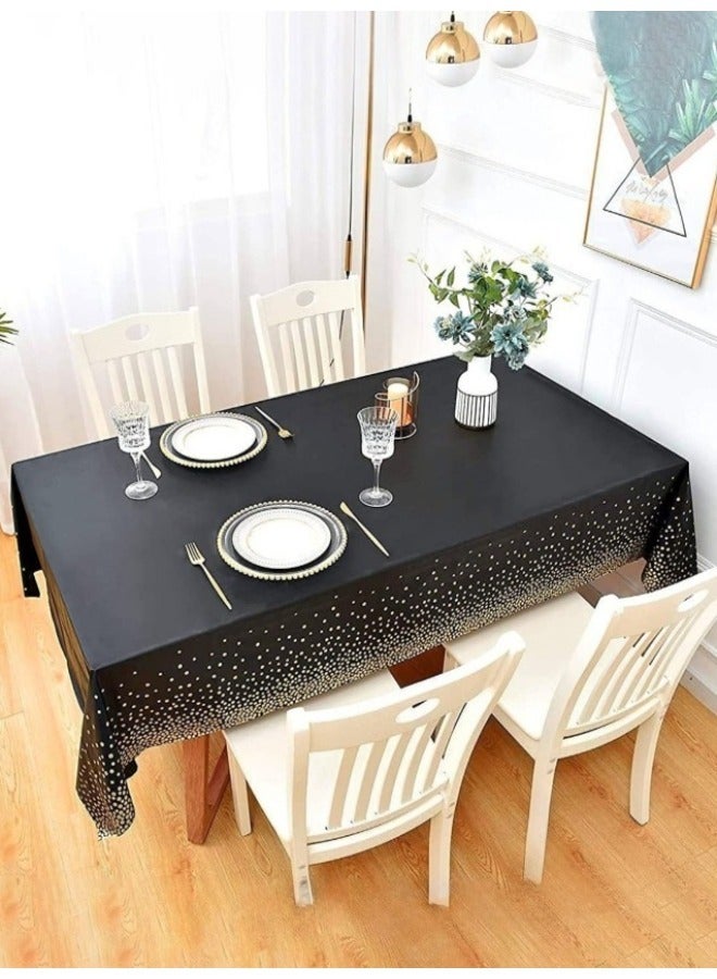 SenRan 3-piece set of black and gold plastic tablecloths, rectangular disposable dot shaped party tablecloths, suitable for birthday, graduation, restaurant, and wedding decoration tablecloths. - Image 4