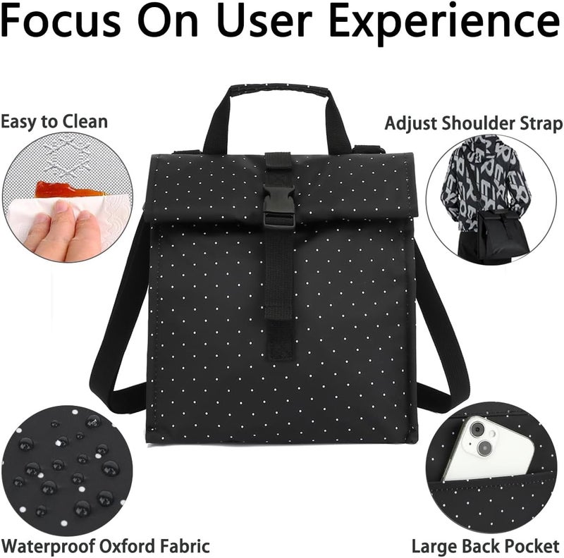 GYEUKHAM Insulated Lunch Bag for Men/Women,Roll top Reusable Lunch Box with Adjustable Shoulder Strap,Thermal Lunch Cooler Tote Container for Adults Work Office Picnic,Black Dot - Image 5