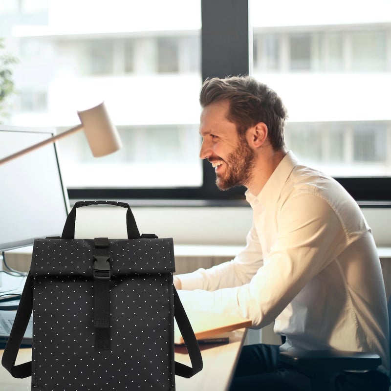 GYEUKHAM Insulated Lunch Bag for Men/Women,Roll top Reusable Lunch Box with Adjustable Shoulder Strap,Thermal Lunch Cooler Tote Container for Adults Work Office Picnic,Black Dot - Image 2