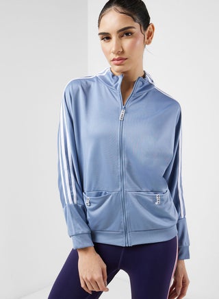 Zip Front Athletic Jacket With Stripe Detail