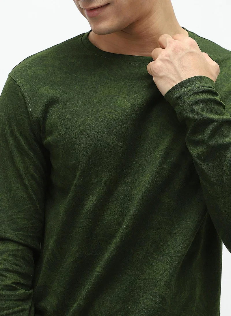 Urbano Fashion  Urbano Fashion Men's Olive Green Printed Full Sleeve Slim Fit Cotton T-Shirt for Men | Best Price UAE