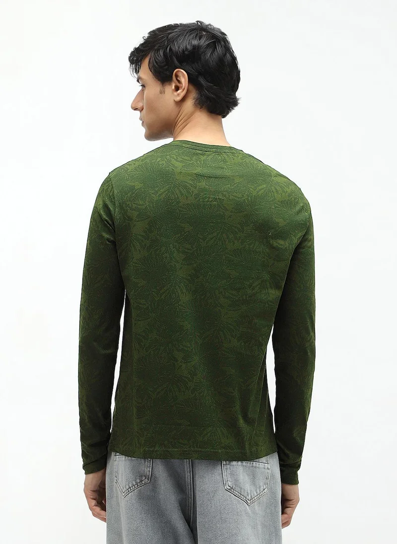 Urbano Fashion  Urbano Fashion Men's Olive Green Printed Full Sleeve Slim Fit Cotton T-Shirt for Men | Best Price UAE