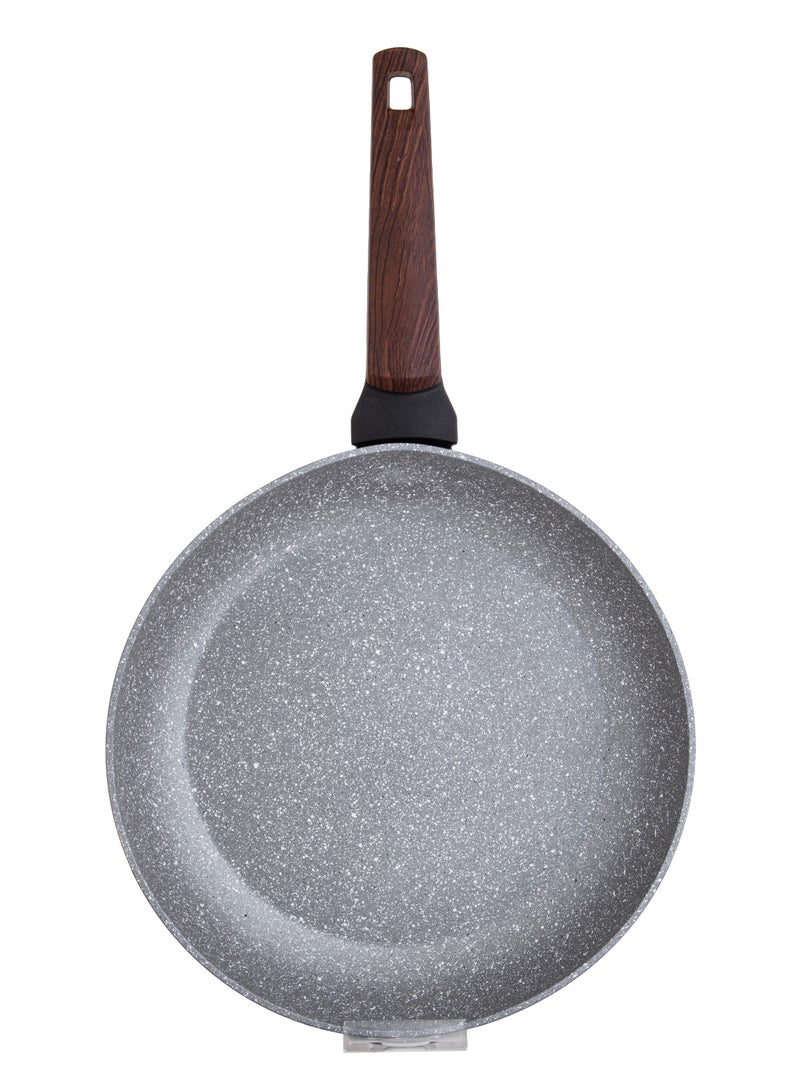 Hic Non-stick aluminum frying pan with wooden handle size 28 cm granite gray color - Image 2