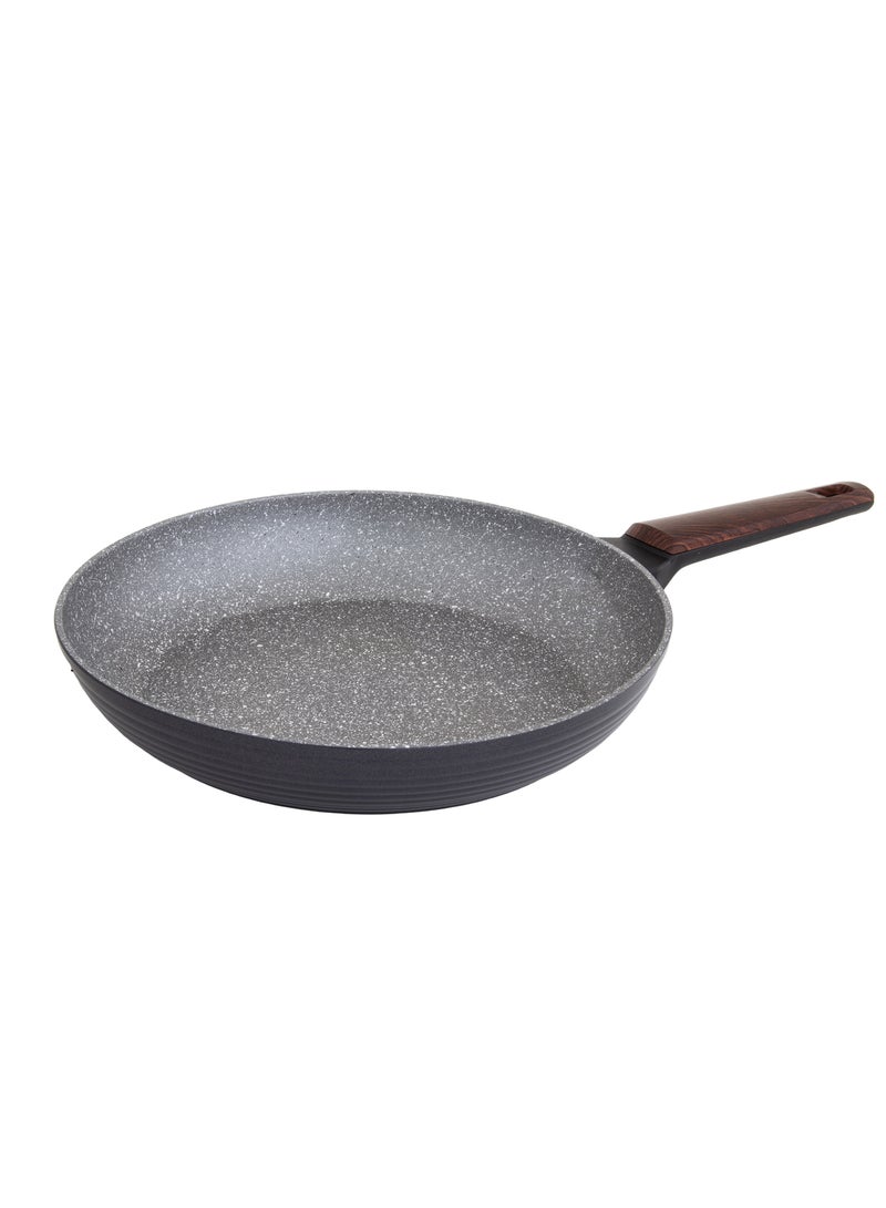 Hic Non-stick aluminum frying pan with wooden handle size 28 cm granite gray color - Image 1