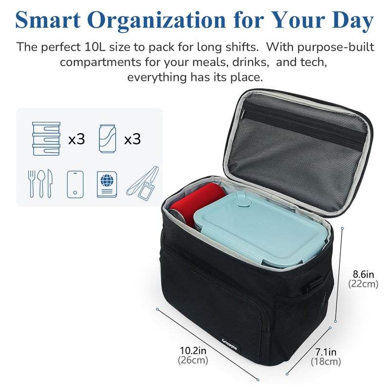 Gloppie Flight Crew Lunch Bag with Luggage Trolley Sleeve - Professional Insulated Cooler Bag for Flight Attendants & Pilots, Leakproof Lunch Box with Reinforced Structure for Travel & Work, Black - Image 2