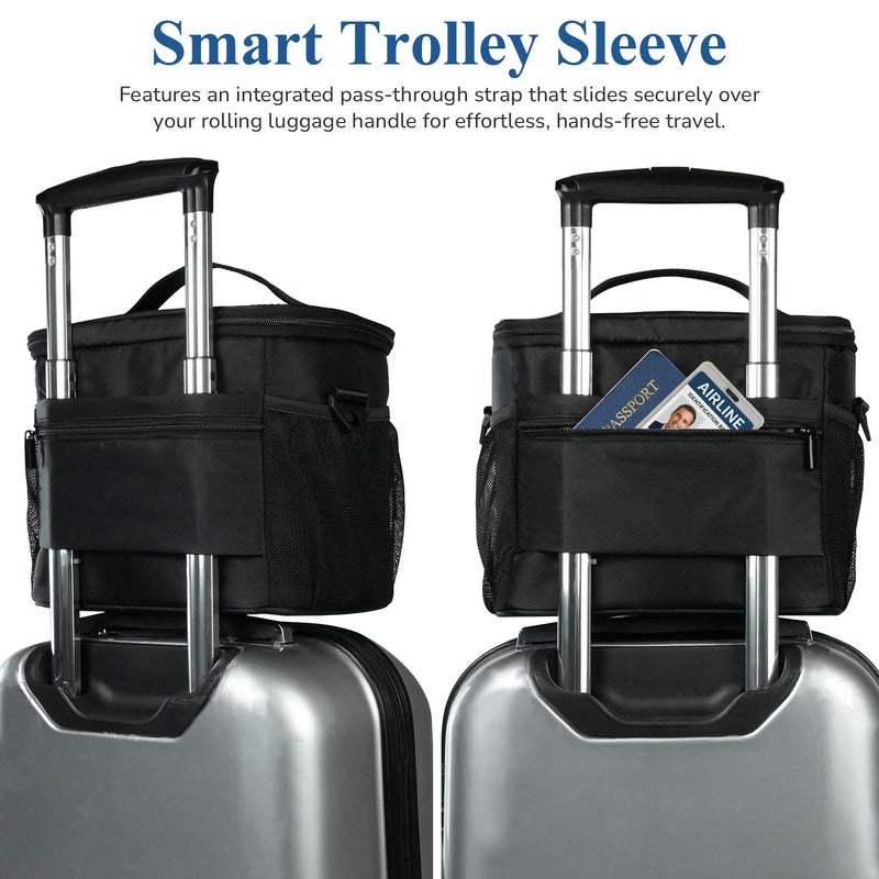Gloppie Flight Crew Lunch Bag with Luggage Trolley Sleeve - Professional Insulated Cooler Bag for Flight Attendants & Pilots, Leakproof Lunch Box with Reinforced Structure for Travel & Work, Black - Image 3