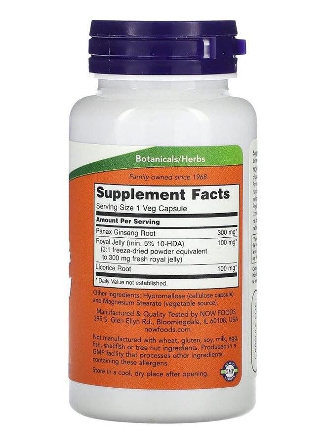 ناو مزيج الجينسنغ وغذاء ملكات النحل المتكيف مع دعم العافية مع جذر عرق السوس، 90 كبسولة - Image 3