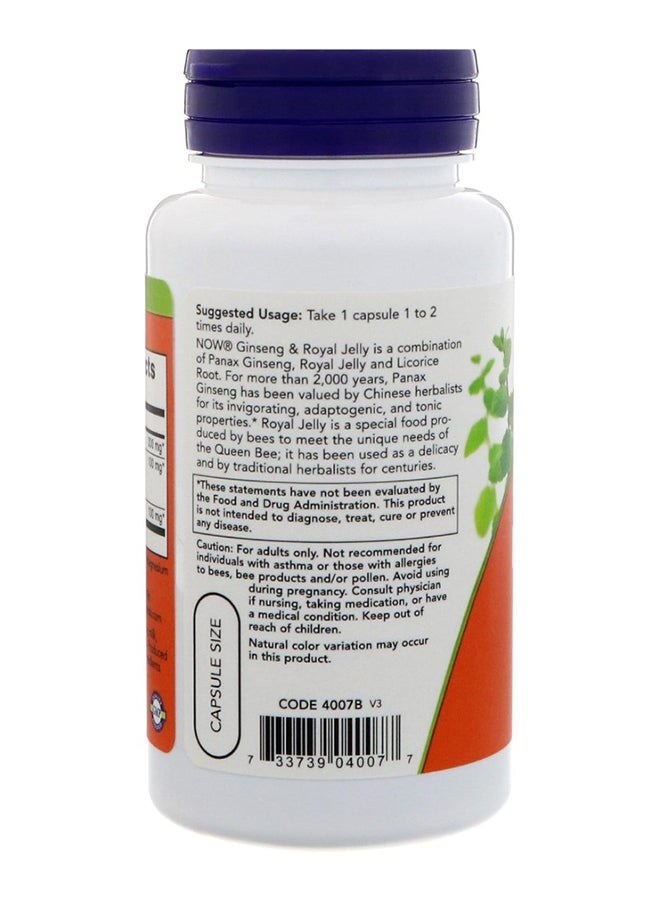 ناو مزيج الجينسنغ وغذاء ملكات النحل المتكيف مع دعم العافية مع جذر عرق السوس، 90 كبسولة - Image 2
