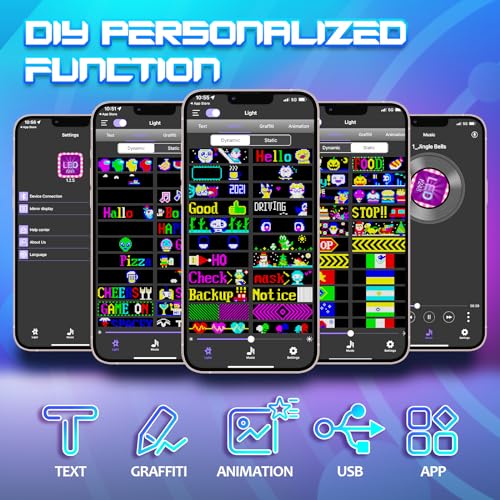 FAHKNS Programmable LED Sign Matrix Panel, Flexible Huge Bright Advertising Scrolling LED Sign, Bluetooth App Control LED Sign for Car Shop Store Advertising Party Bar, 19''x5'' - Image 3