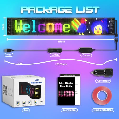 FAHKNS Programmable LED Sign Matrix Panel, Flexible Huge Bright Advertising Scrolling LED Sign, Bluetooth App Control LED Sign for Car Shop Store Advertising Party Bar, 19''x5'' - Image 2