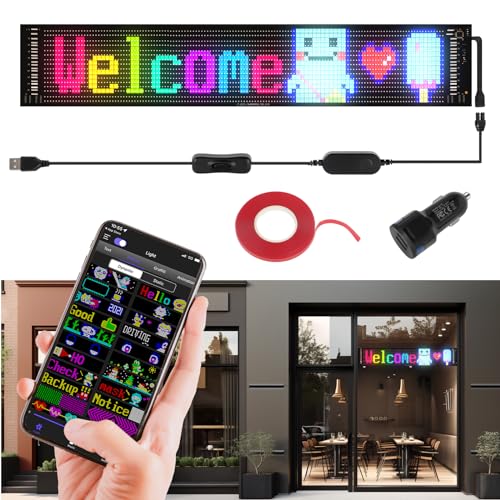 FAHKNS Programmable LED Sign Matrix Panel, Flexible Huge Bright Advertising Scrolling LED Sign, Bluetooth App Control LED Sign for Car Shop Store Advertising Party Bar, 19''x5'' - Image 1