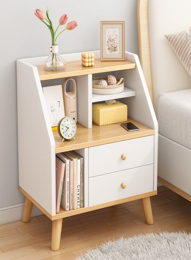 فاشون هوم منضدة بتصميم حديث 2 أدراج طاولة بجانب السرير خزانة صغيرة بسيطة طاولة صغيرة خزانة بسيطة رف تخزين طاولة جانبية 50 × 30 × 61 سم - Image 1