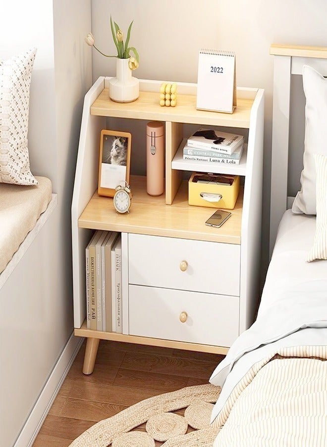 فاشون هوم منضدة بتصميم حديث 2 أدراج طاولة بجانب السرير خزانة صغيرة بسيطة طاولة صغيرة خزانة بسيطة رف تخزين طاولة جانبية 50 × 30 × 61 سم - Image 4