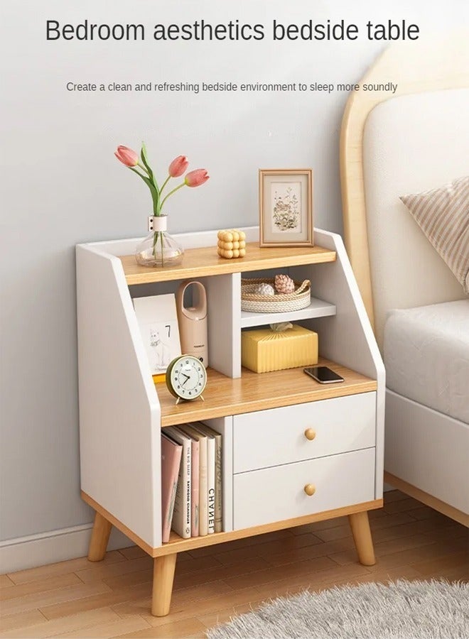 فاشون هوم منضدة بتصميم حديث 2 أدراج طاولة بجانب السرير خزانة صغيرة بسيطة طاولة صغيرة خزانة بسيطة رف تخزين طاولة جانبية 50 × 30 × 61 سم - Image 5