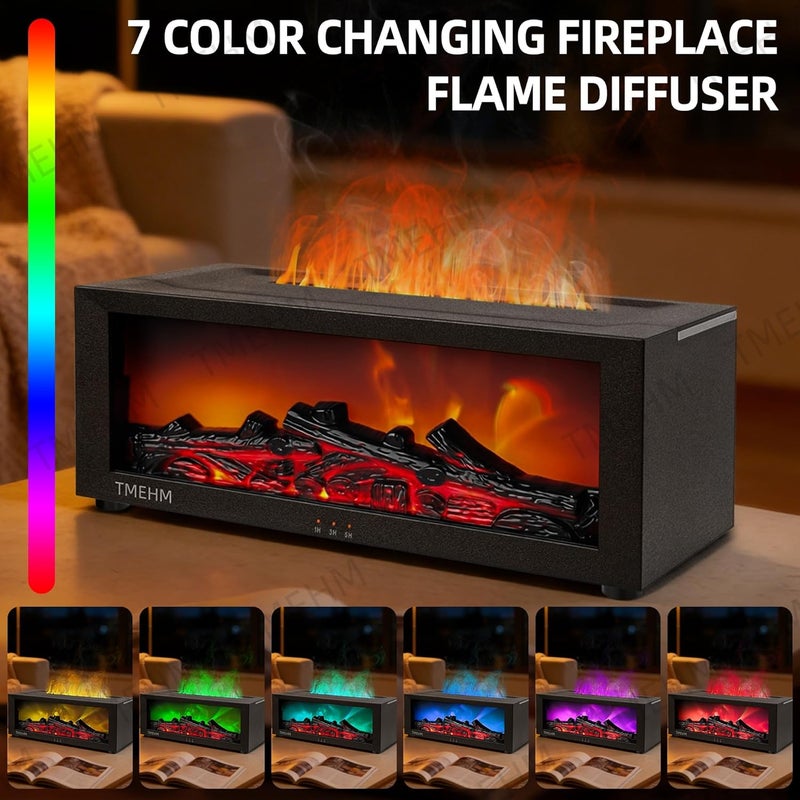 TMEHM Fireplace Flame Air Diffuser Humidifier,7 Colors Aromatherapy Essential Oil Diffuser,Ultrasonic Aroma Humidifier with Timer for Home,Bedroom,Office,Yoga (BlackB, L) - Image 5