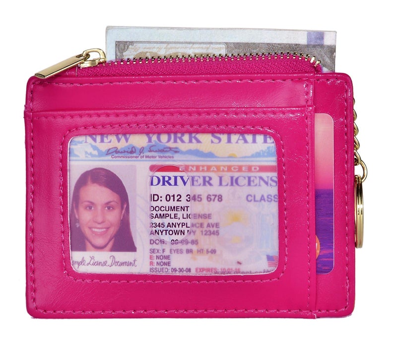 woogwin Slim RFID Credit Card Holder for Women Mini Front Pocket Wallet Purse With Keychain(Oil Rose) - Image 2