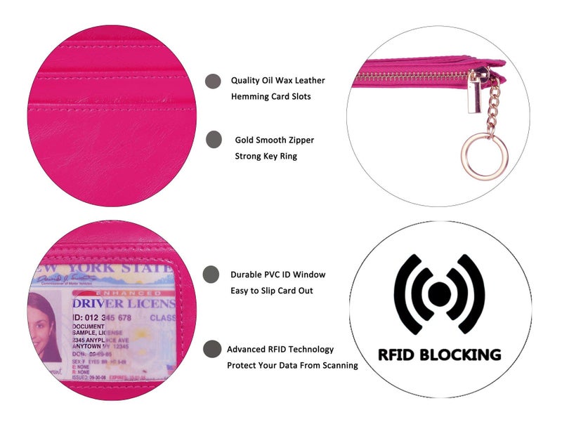 woogwin Slim RFID Credit Card Holder for Women Mini Front Pocket Wallet Purse With Keychain(Oil Rose) - Image 3