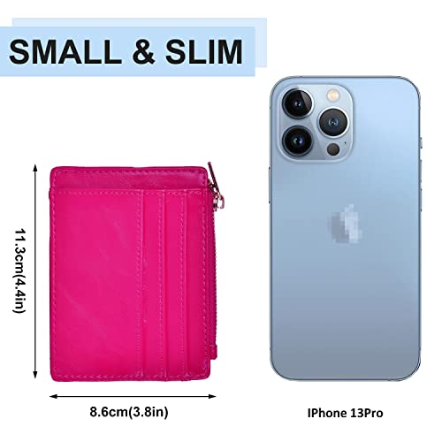 woogwin Slim RFID Credit Card Holder for Women Mini Front Pocket Wallet Purse With Keychain(Oil Rose) - Image 5
