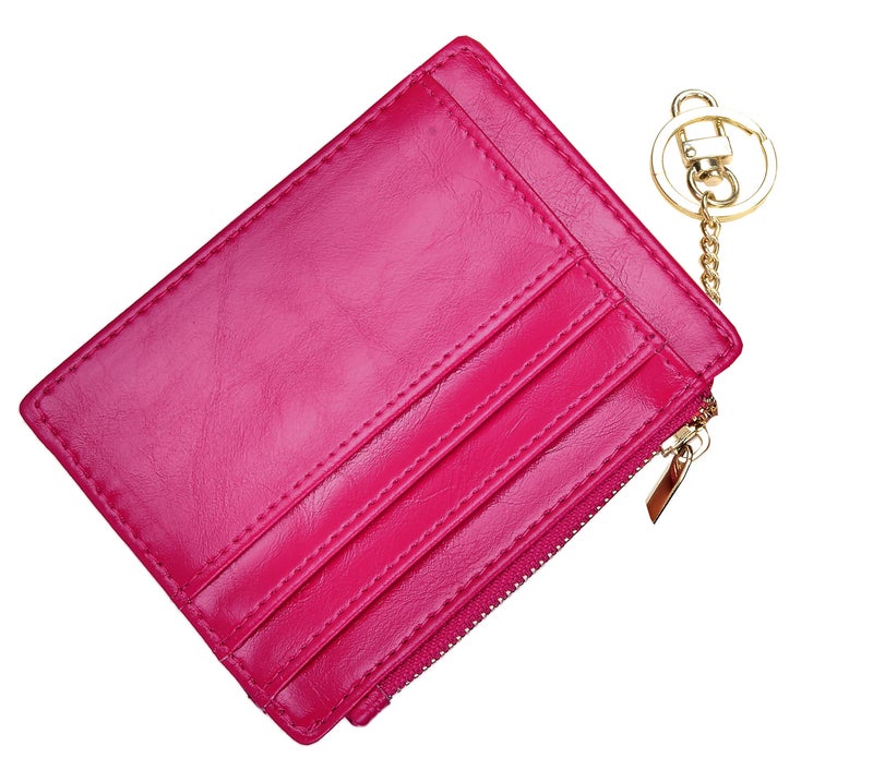 woogwin Slim RFID Credit Card Holder for Women Mini Front Pocket Wallet Purse With Keychain(Oil Rose) - Image 1