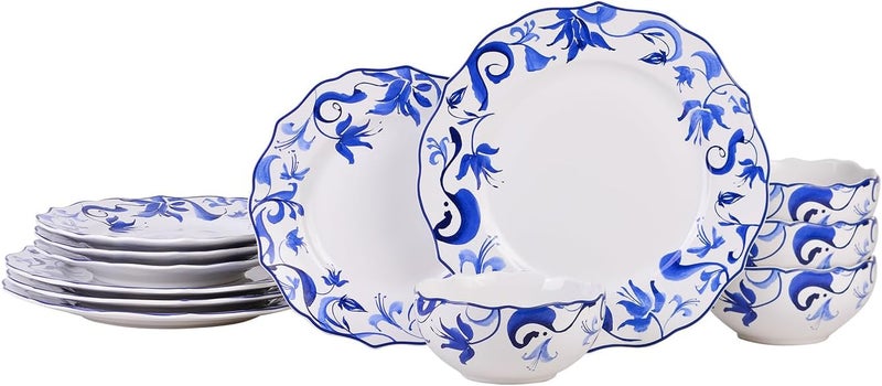 222 Fifth Ayla 12Piece Dinnerware Set  Service for 4 Durable Porcelain Includes Dinner Plates Salad Plates and Cereal Bowls for Everyday Dining  Entertainment Microwave  Dishwasher Safe - Image 1