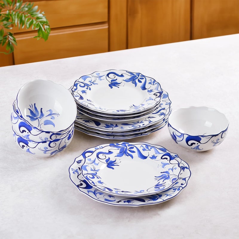 222 Fifth Ayla 12Piece Dinnerware Set  Service for 4 Durable Porcelain Includes Dinner Plates Salad Plates and Cereal Bowls for Everyday Dining  Entertainment Microwave  Dishwasher Safe - Image 3