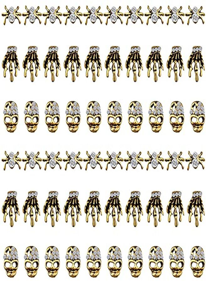 Maitys 60 قطعة زينة أظافر جمجمة عنكبوت 3D مع أحجار الراين هيكل عظمي يد زينة أظافر مجوهرات ديكور أظافر لعيد الهالوين (ذهب عتيق) - Image 1