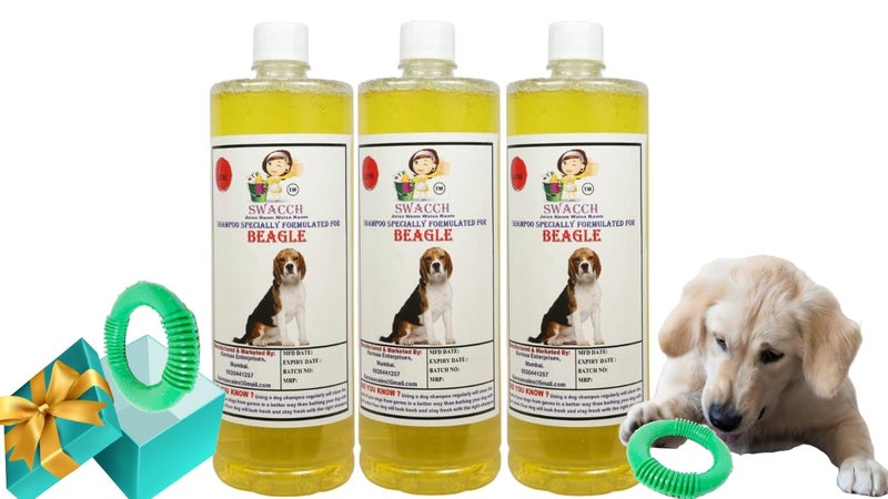 swacch Shampoo | Puppy Safe Shampoo | PH Balanced | Beagle Dog Shampoo 1 Litre Pack of 3 Lemon + | O PVC Ring Rubber Chew Toy | Teething Chew Toy I Dental Teething I Durable I Combo Pack - Image 1