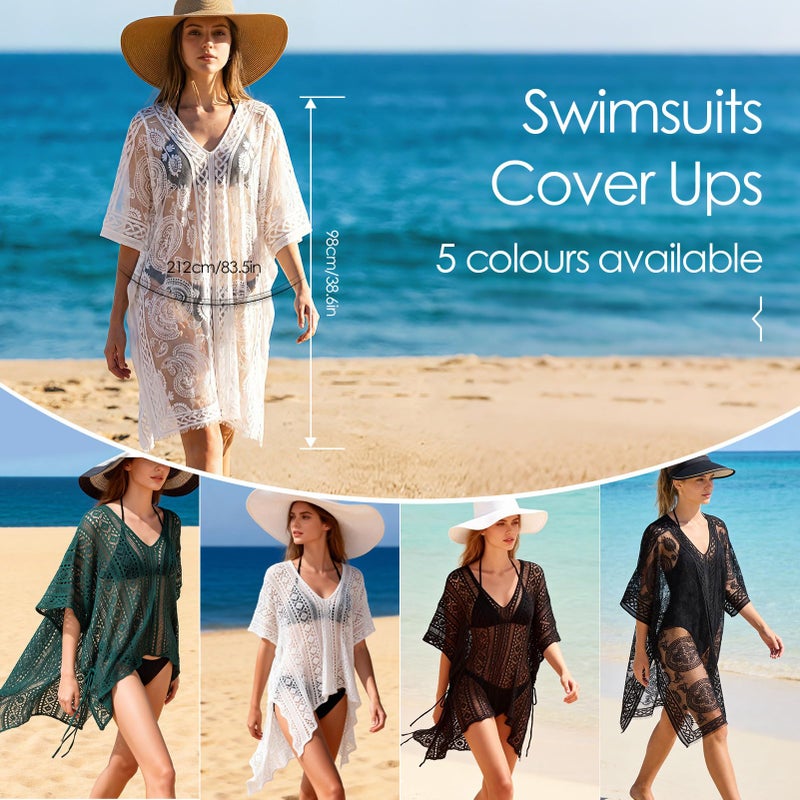 FeelfunFeather Lace Bathing Suit Cover Up for Women,V-Neck Summer Swimsuit Coverups Loose Swimwear Beach Dress for Pool Sea Party,Black - Image 3