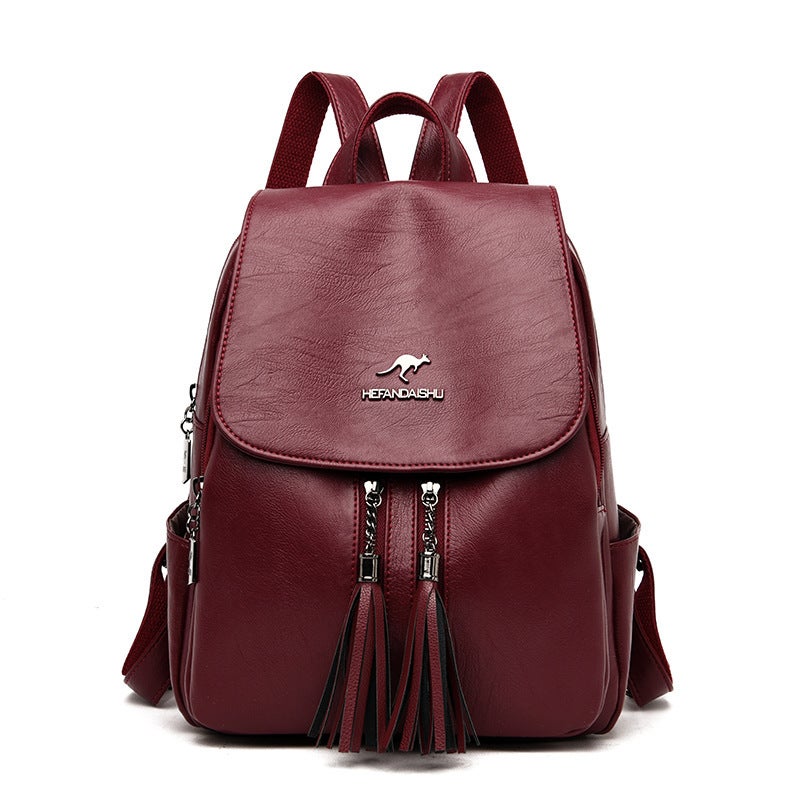 Fashion Backpack Women'S 2020 New Arrival Korean Style Student Schoolbag Large Capacity Women'S Bag Tassel Outdoor Soft Leather Backpack - Image 2